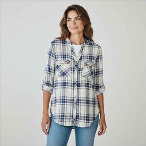 Blue and White Plaid Button-Up Shirt - SMALL - NEW WITHOUT TAGS!